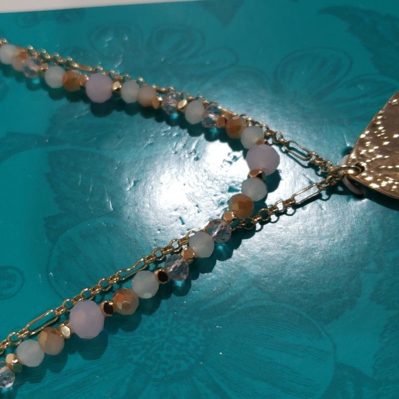 Pioneer Woman Gold tone Textured Pendant Necklace w Beaded Layered Chain Women's - Picture 6 of 7